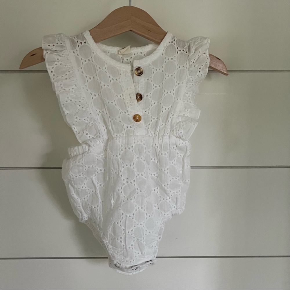 White Eyelet Lace Baby Romper